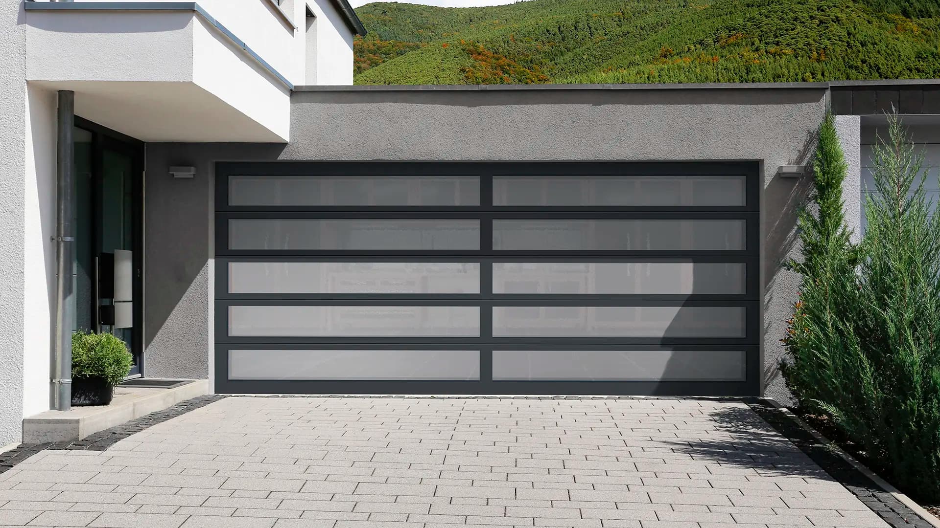 Clean, freshly lubricated new garage door installed on a Calgary home